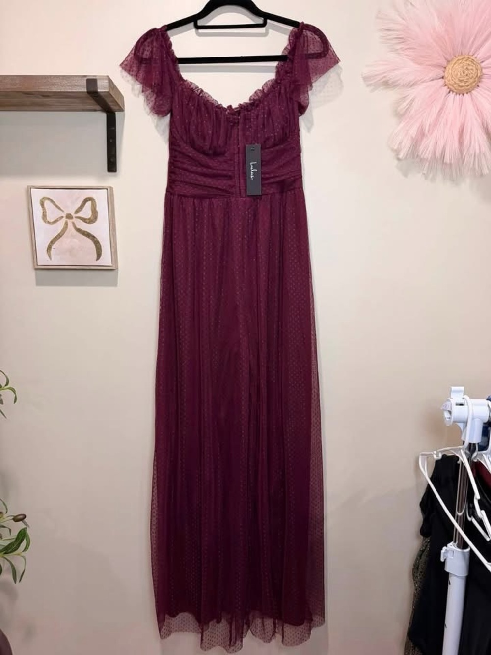 Lulu's Wine Burgundy Off-Shoulder Maxi Dress